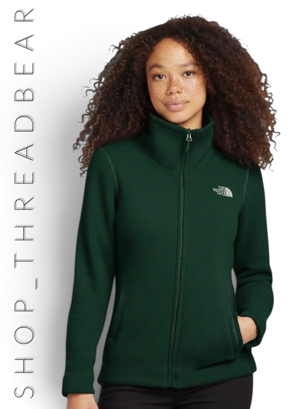 EUC [North Face] Hunter Green Fur Layering Zip Up Athletic Fleece Jacket | Small